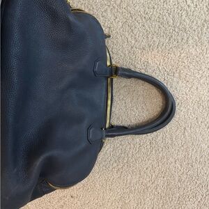 J. Crew Navy Blue Leather Satchel with Gold Hardware